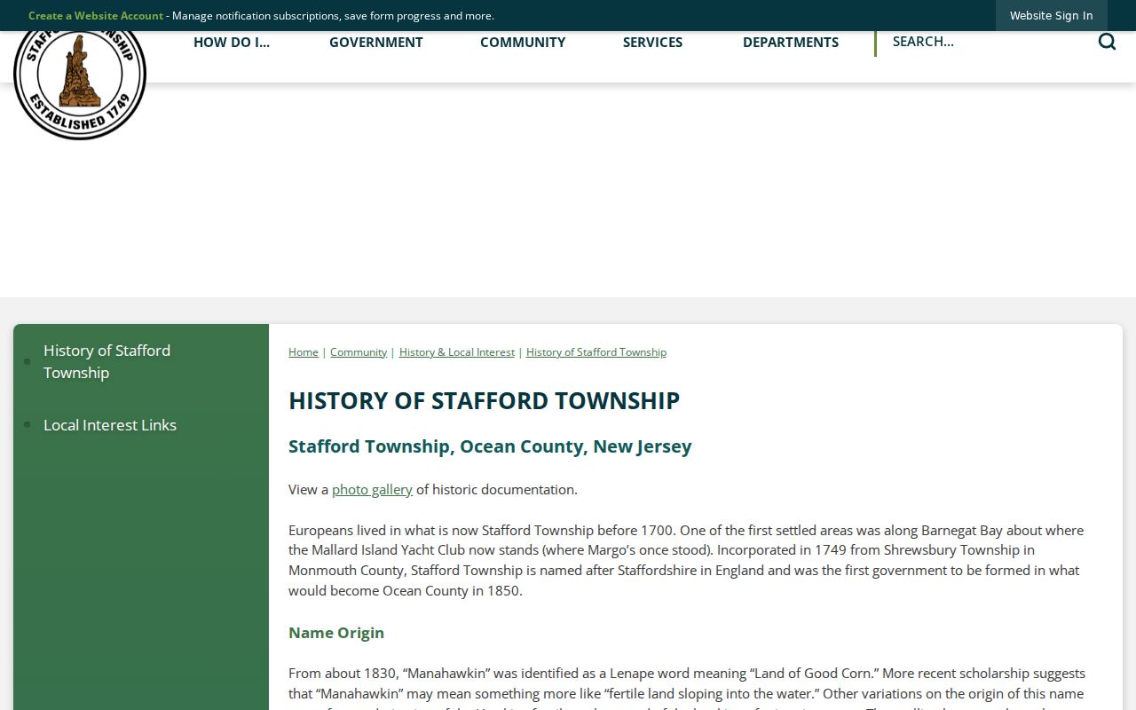 Stafford Township city directory research using the township history page
