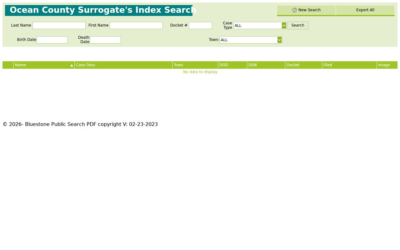 Stafford Township previous residents research in the Ocean Surrogate estate index