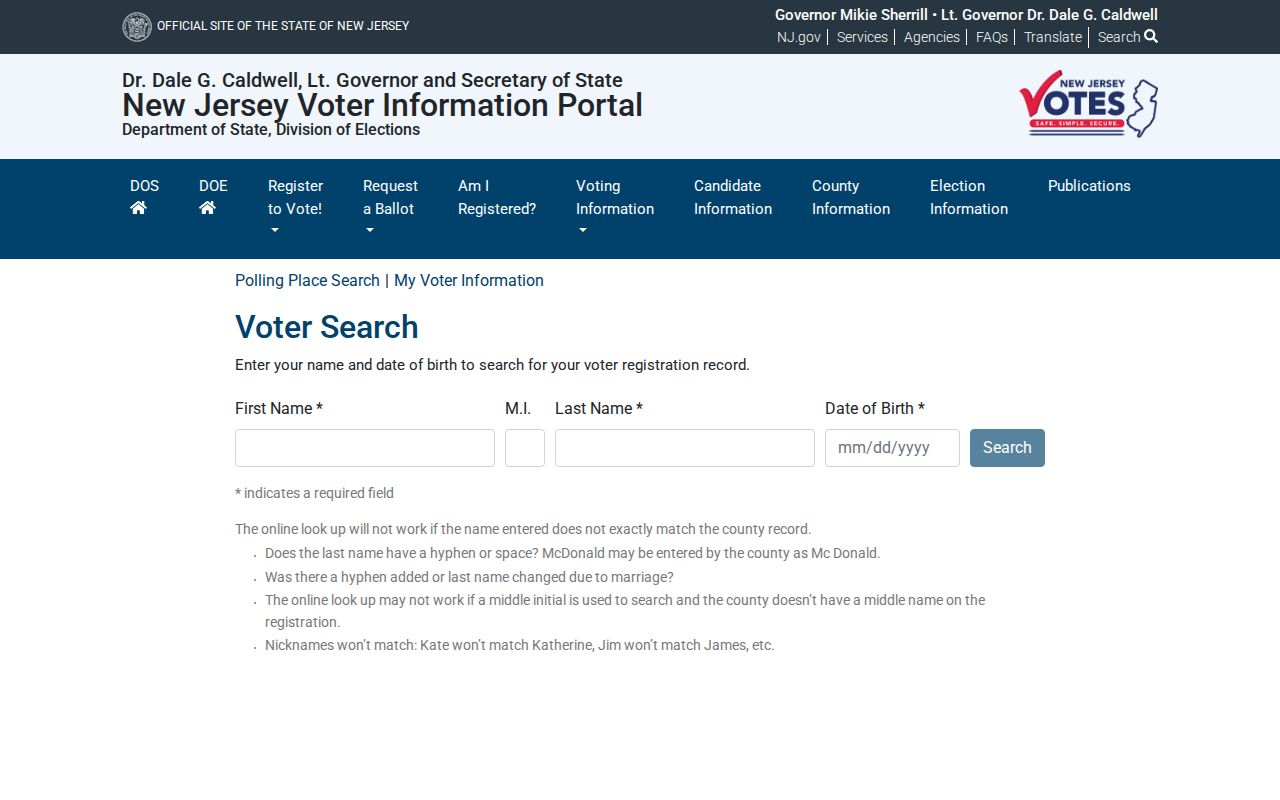 Stafford Township resident lookup New Jersey voter status form