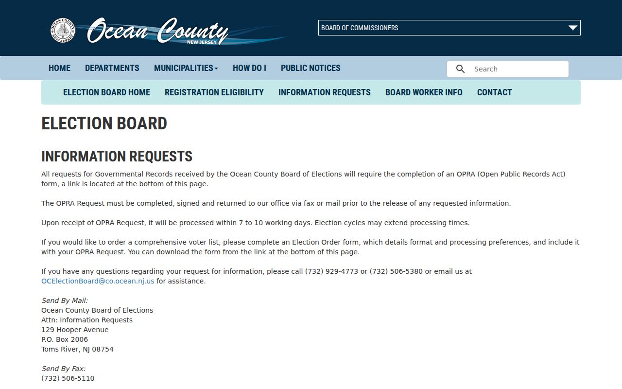 Stafford Township resident lookup Ocean County election information request route